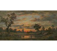 WYKUJMYTO Famous Painting on Canvas Artwork Picture Landscape At Sunset by Pierre Etienne Theodore Rousseau Mural Art Prints for Office Decor 60x90cm