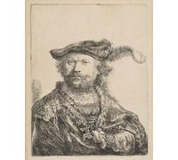 WYKUJMYTO Famous Painting on Canvas Artwork Picture Self-portrait in a velvet with plume by Rembrandt van Rijn Mural Art Prints for Office Decor 60x90cm