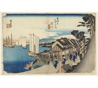 WYKUJMYTO Famous Painting on Canvas Artwork Picture Shinagawa Station Sunrise in the Fifty-three Stations of the Tokaido Road by Ando Hiroshige Mural Art Prints for Office Decor 60x90cm