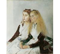 WYKUJMYTO Famous Painting on Canvas Artwork Picture the Artist's Nieces Elisabeth and Maja by Anton Romako Mural Art Prints for Office Decor 60x90cm