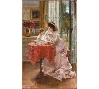 WYKUJMYTO Famous Painting on Canvas Artwork Picture the Contented Mother by Alfred Emile Stevens Mural Art Prints for Home Decor 60x90cm