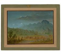 WYKUJMYTO Retro Picture Artwork Painting Art Wall Posters a Crow Village and the Salmon River Mountains by George Catlin Canvas Art Paintings for Office Decor 60x90cm