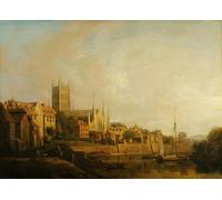 WYKUJMYTO Retro Picture Artwork Painting Art Wall Posters a View of Worcester Cathedral From the River by William Marlow Canvas Art Paintings for Office Decor 60x90cm