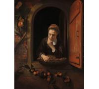 WYKUJMYTO Retro Picture Artwork Painting Art Wall Posters Girl At a Window Known As the Daydreamer by Nicolaes Maes Canvas Art Paintings for Office Decor 60x90cm
