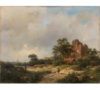 WYKUJMYTO Retro Picture Artwork Painting Art Wall Posters Landscape with the Ruins of Brederode Castle in Santpoort by Schelfhout Canvas Art Paintings for Home Decor 60x90cm