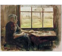 WYKUJMYTO Retro Picture Artwork Painting Art Wall Posters MLiebermann Dutch woman at the window by Max Liebermann Canvas Art Paintings for Home Decor 60x90cm