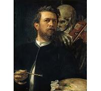WYKUJMYTO Retro Picture Artwork Painting Art Wall Posters Self-portrait with Death Playing the Fiddle by Arnold Böcklin Canvas Art Paintings for Office Decor 60x90cm