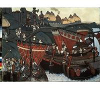 WYKUJMYTO Retro Picture Artwork Painting Art Wall Posters Slavs on the Dnieper Varegues Borrowing the River by Nicholas Roerich Canvas Art Paintings for Office Decor 60x90cm