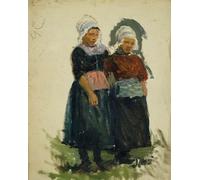 WYKUJMYTO Retro Picture Artwork Painting Art Wall Posters Study of Two Young Dutch Girls Sir George Clausen Canvas Art Paintings for Home Decor 60x90cm