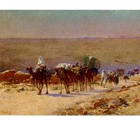 WYKUJMYTO Retro Picture Artwork Painting Art Wall Posters the Caravan in the Desert by Alexis Auguste Delahogue Canvas Art Paintings for Home Decor 60x90cm