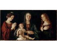WYKUJMYTO Retro Picture Artwork Painting Art Wall Posters Virgin with Child with St Catherine and St Mary Magdalene by famous artist Canvas Art Paintings for Home Decor 60x90cm