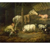 WYKUJMYTO Retro Picture Artwork Painting Art Wall Posters Young Boy and His Dog in a Stable with a Animal and Sheep by Famous Artist Canvas Art Paintings for Home Decor 60x90cm