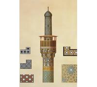 WYKUJMYTO Vintage Poster Abstract Wall Prints Pictures Wall Painting a Minaret and Ceramic Details From the of the Medrese-i-shah-hussein Isfahan by Pascal Coste for Home Decor 60x90cm