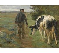 WYKUJMYTO Vintage Poster Abstract Wall Prints Pictures Wall Painting Farmer with cow by Max Liebermann Art Prints Painting for Office Decor 60x90cm