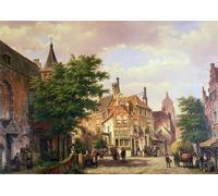 WYKUJMYTO Vintage Poster Abstract Wall Prints Pictures Wall Painting Figures At a Crossroads in Amsterdam by Willem Koekkoek Art Prints Painting for Office Decor 60x90cm
