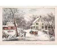 WYKUJMYTO Vintage Poster Abstract Wall Prints Pictures Wall Painting Homestead Winter by Merritt Ives Art Prints Painting for Home Decor 60x90cm