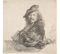 WYKUJMYTO Vintage Poster Abstract Wall Prints Pictures Wall Painting Self-portrait, Leaning on a stone wall by Rembrandt van Rijn Art Prints Painting for Office Decor 60x90cm