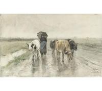 WYKUJMYTO Vintage Poster Abstract Wall Prints Pictures Wall Painting Shepherdess with Cows on a Rural Road in the Rain Anton Mauve Art Prints Painting for Home Decor 60x90cm
