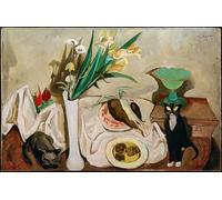 WYKUJMYTO Vintage Poster Abstract Wall Prints Pictures Wall Painting Still Life with Cats by Max Beckmann Art Prints Painting for Home Decor 60x90cm