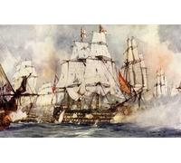 WYKUJMYTO Vintage Poster Abstract Wall Prints Pictures Wall Painting the At Trafalgar Nelson's Flagship Nearing the Santissima Trinidad by Charles Edward Art Prints Painting for Home Decor 60x90cm