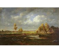 WYKUJMYTO Vintage Poster Abstract Wall Prints Pictures Wall Painting the Pond Near the Road by Pierre Etienne Theodore Rousseau Art Prints Painting for Office Decor 60x90cm