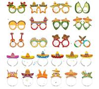 Wylario Mexican Party Decorations Glasses Mask - 24 Pieces Sombrero Headband Party Hats and Paper Glasses Mask, Mexican Carnival Photo Props Supplies, Cinco De Mayo Party Accessories
