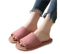WYLBDBG slippers Women's Spring And Autumn Striped Linen Indoor Comfortable Soft Sole Bedroom Flats-pink-38-39