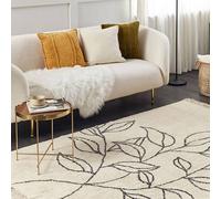 Wyld and Coco 160 x 230 cm Cotton Tufted Area Rug Beige Black Floral Motif Fringed | Size: 160 cm x 230 cm Wyld and Coco Beige 160 cm x 230 cm
