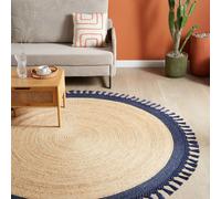 Wyld and Coco 200 cm Round Jute Rug Beige and Blue - Handmade Spiral Weave | Size: 2m Wyld and Coco Beige 2m