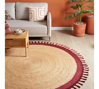 Wyld and Coco 200 cm Round Jute Rug - Handwoven Beige with Red Spiral Boho Braided | Size: 2m Wyld and Coco Beige 2m