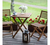 Wyld and Coco 3-Piece Folding Acacia Wood Bistro Set Slatted Design in Brown Wyld and Coco Brown
