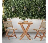 Wyld and Coco 3-Piece Folding Bistro Set - Brown Acacia 2 Chairs and Tea Table Wyld and Coco Brown