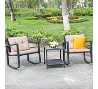 Wyld and Coco 3 Piece Outdoor Rocking Bistro Set PE Rattan with Cushion in Cream | Size: 1 Pack Wyld and Coco Cream 1 Pack