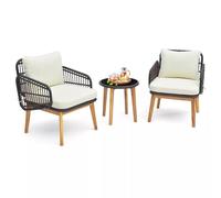 Wyld and Coco 3 Piece Patio Chair and Table Rattan Bistro Set with Cushion in Off-White | Size: 1 Pack Wyld and Coco Off-White 1 Pack