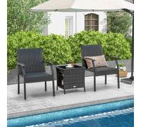 Wyld and Coco 3 Piece Patio Wicker Chair and Table Set in Black | Size: 1 Pack Wyld and Coco Black 1 Pack
