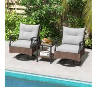 Wyld and Coco 3 Piece Patio Wicker Swivel Rocking Bistro Set with Cushions in Grey | Size: 1 Pack Wyld and Coco Grey 1 Pack