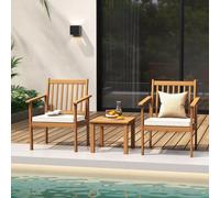 Wyld and Coco 3 Pieces Acacia Wood Bistro Set with Cushions in Natural | Size: 1 Pack Wyld and Coco Natural 1 Pack