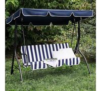 Wyld and Coco 3-Seater Patio Swing Chair Blue Striped Canopy Steel Frame Wyld and Coco Blue