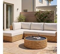 Wyld and Coco 4-Seater Corner Sofa Set Beige PE Rattan with Tray in Natural Wyld and Coco Natural
