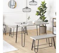 Wyld and Coco 4-Seater Dining Set with Grey & Black Marble Veneer Top and 2 Benches Wyld and Coco Grey