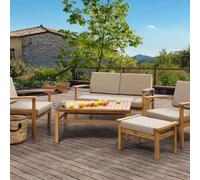 Wyld and Coco 4 Seater Garden Sofa Set Solid Acacia Wood Taupe Cushions Table in Brown Wyld and Coco Brown
