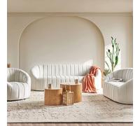 Wyld and Coco 6-Seater Off-White Velvet Tufted Sofa Set - Low Back in White Wyld and Coco White