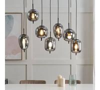 Wyld and Coco 7-Light Pendant Lamp Smoked Glass and Brushed Iron in Silver Wyld and Coco Silver