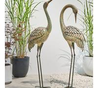 Wyld and Coco 97cm Brown Crane Figurine - Durable Iron Indoor Outdoor Decor Wyld and Coco Brown
