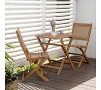 Wyld and Coco Acacia Living 3 Piece Folding Bistro Set 2 Chairs and Table Slatted in Brown Wyld and Coco Brown