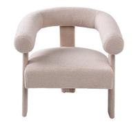 Wyld and Coco Aura Home Retro Boucle Armchair Light Beige - Curved Arms, Rubberwood Legs, Compact
