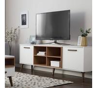 Beliani Aura Tv Stand White And Dark Brown - Fits 78-Inch Tvs, 2 Cabinets, Cable Management - W180 X D40 X H60Cm