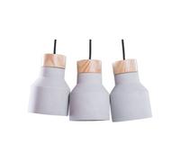Wyld And Coco Aurora Lighting Grey Concrete Three-Light Pendant Cluster With Pine Wood Accents Ceiling Lamp