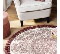 Wyld and Coco Ayakli Cotton Round Rug 120 cm - Red Mandala on Cream | Size: 120 cm diameter Wyld and Coco Red 120 cm diameter