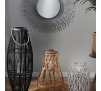 Wyld and Coco Bamboo and Glass Lantern 56cm - Woven Nordic Boho Candle Holder in Brown Wyld and Coco Brown